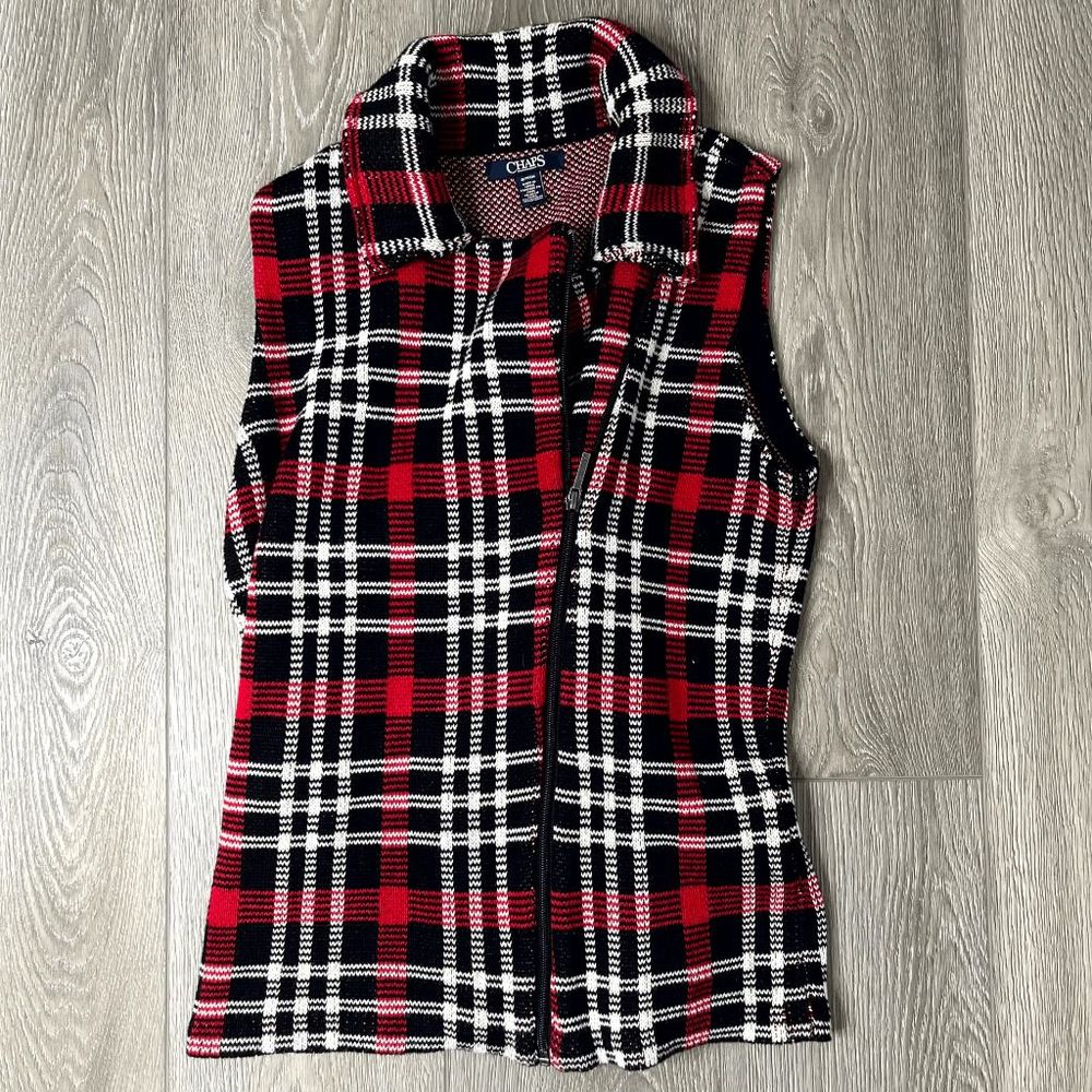 Chaps‎ Red White Black Plaid 100% Cotton Sleeveless Vest Size Small
